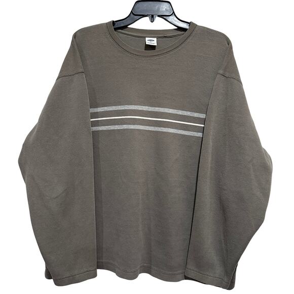 Old Navy Sweatshirt Men XL Olive Green Stripes Y2K Retro Vintage Preppy Casual - Picture 1 of 8